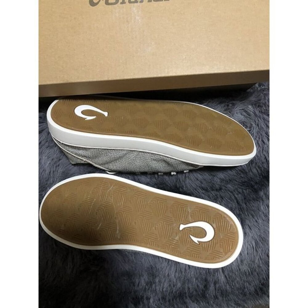 Olukai Womens Pehuea Li Lace up Canvas Sneakers Shoes, Size 9.5, Tapa/White Sand - Picture 6 of 8